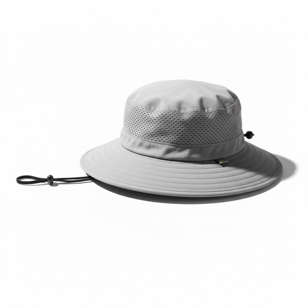 Solar Escape Sun Hat Gray UPF Boonie Hiking Fishing Adjustable Outdoor 3” Brim